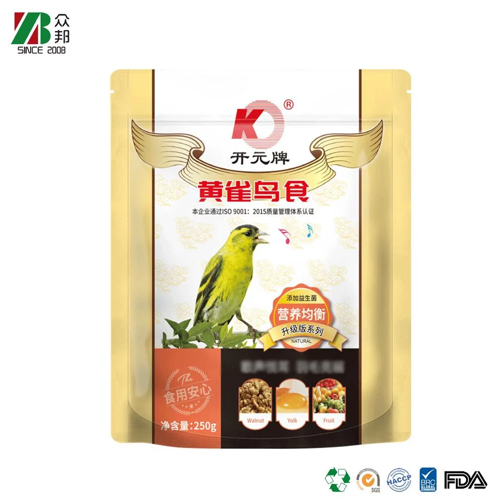 Saco de embalagem personalizado de suporte de alta qualidade para Bird, de 250 g Comida de Snack