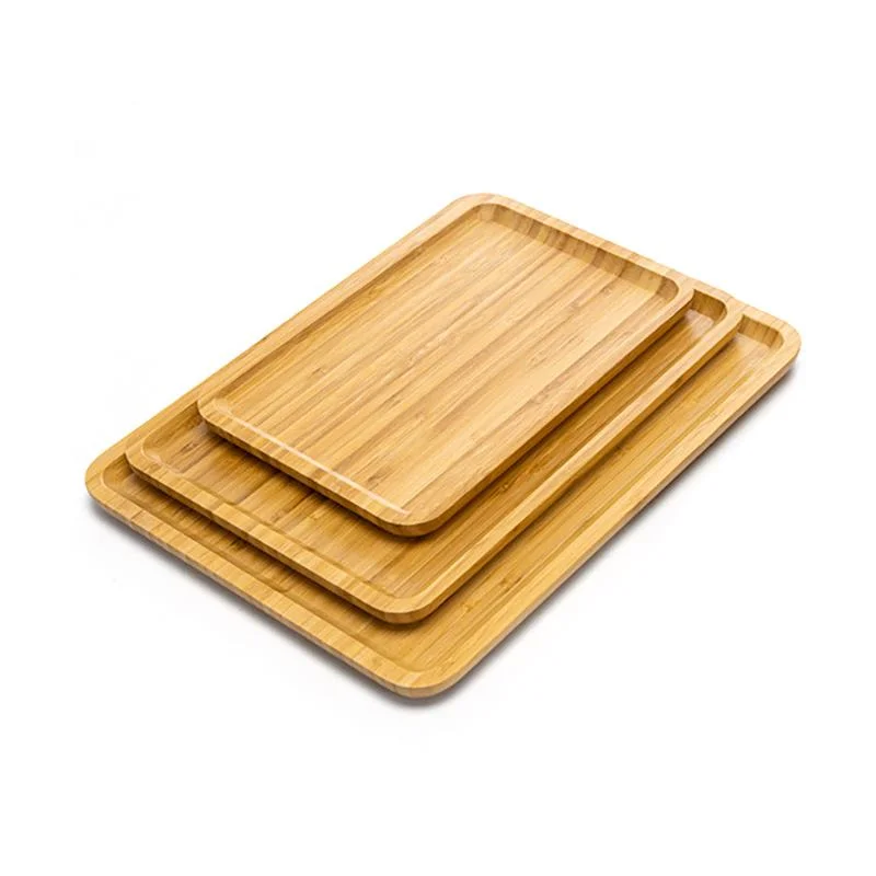 Wholesale/Supplier Bamboo Food Serving Tray Tea Cake Sushi Food Tray Round Rectangular Square Shape Bamboo Wood Plates
