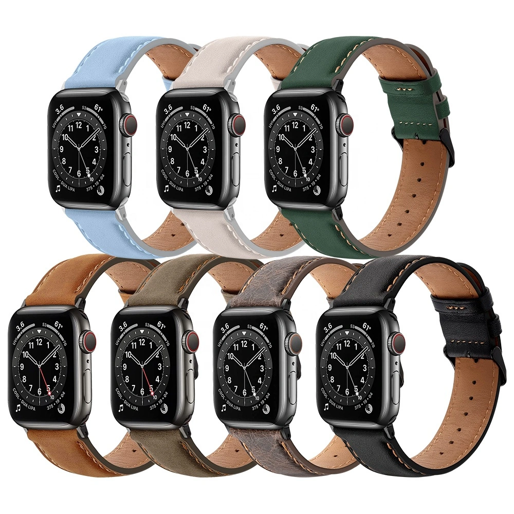 Wholesale/Supplier Designer Genuine Luxury Leather Strap for Apple iWatch Series 6 7 Se Leather with TPU Band Handmade Vintage Leather Band for Apple Watch 38mm42mm