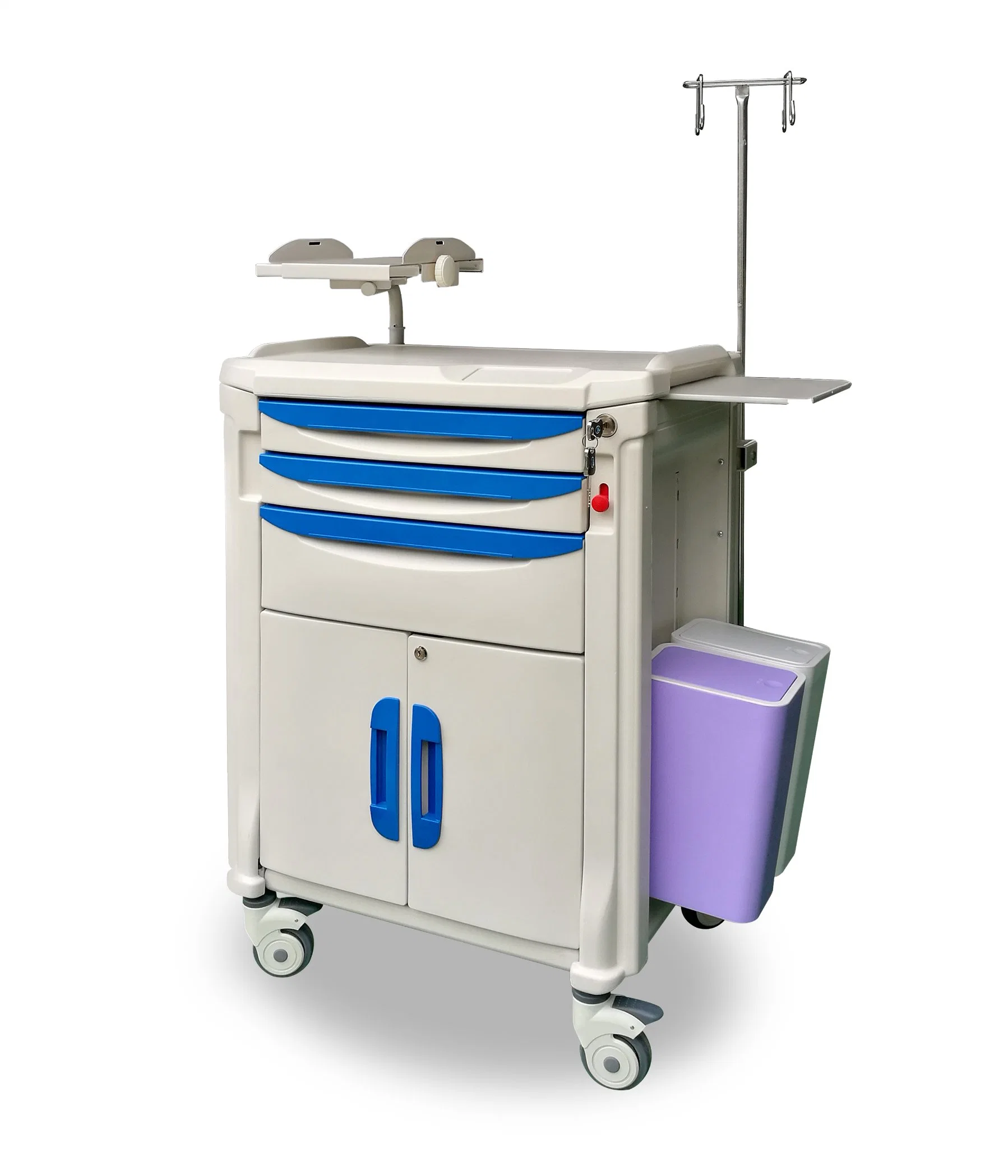 Plastic HDPE Medical Crash Cart Hospital Trolley