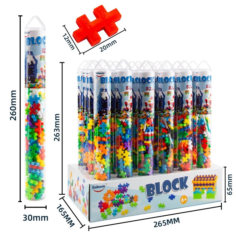 El tubo de 24 niños/Caja de plástico de juguete Lollipop dulce ladrillo construcción regalo sorpresa 82pcs pequeñas partículas de bloques de creación de bricolaje Candy Juguetes