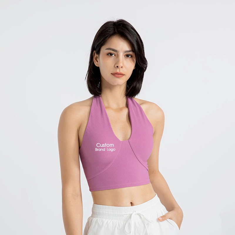 Sexy Halfter Neck Yoga-Bh Border-Laufsport-Unterwäsche Gerafft Außen Tragen Schöne Rücken Fitness Top Frauen