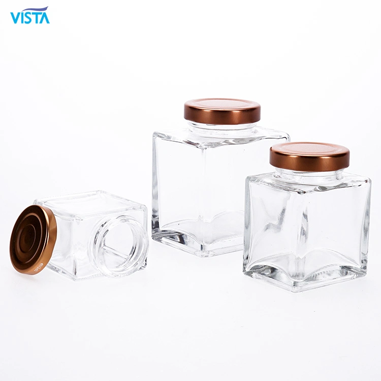 Vista Ready Mold Food Squre Glass Storage Jar Wholesale/Supplier High Flint Glass Food Jar and Bottle with Metal Lid