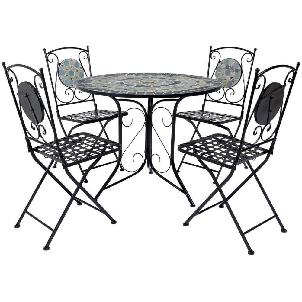 Hierro Bistro mosaico establece/Exterior mesa de café y una silla