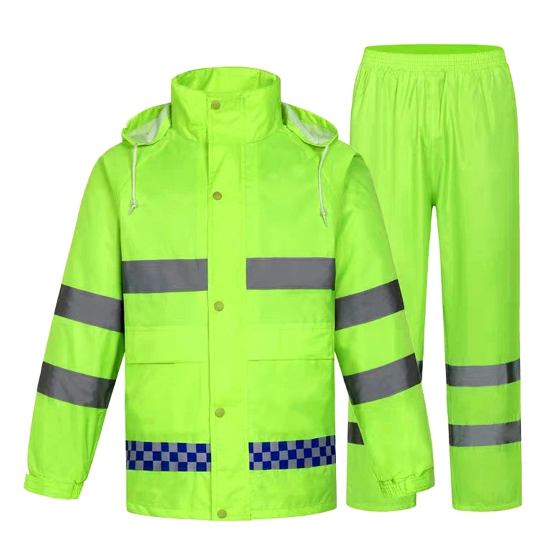 PU Working Rain Suit PVC Reflective Safety Raincoat for Security Man