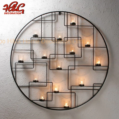 Round Metal Candle Holder Wall Hanging with Glass Cups