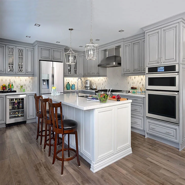 Classical Modern Solid Wood Red Kitchen Cabinet Design