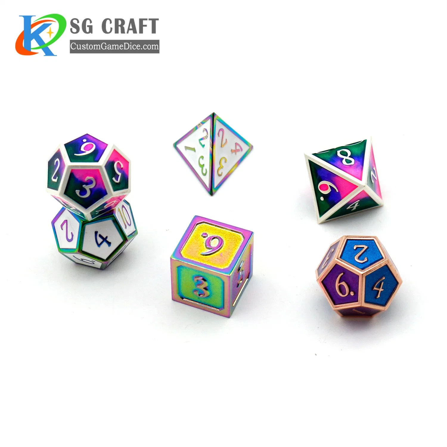 Good Quality Rainbow Dnd Dice Sets of Metal Polyhedral Game Dice