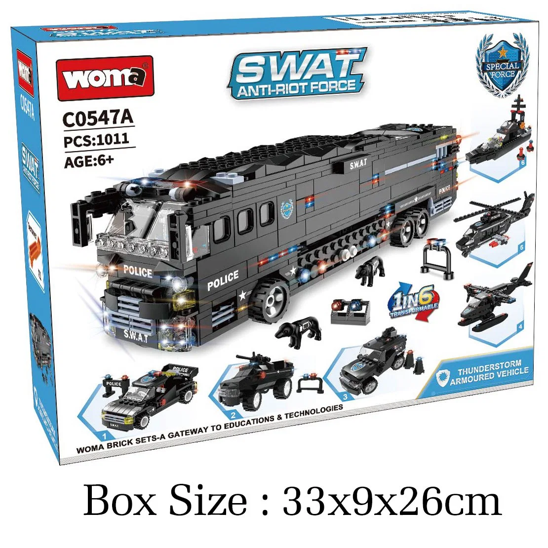 Woma Toys C0547 Golden Supplier Wholesale/Supplier Customize City Swat Cars 1 in 6 Transformable Airplane Model Blocks Building Bricks Kids Toy