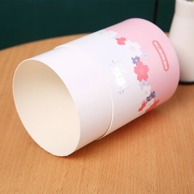 Pink Flowers Custom Tube Box Round Tube Packaging with Glossy Lamination for Glass Perfume Bottle