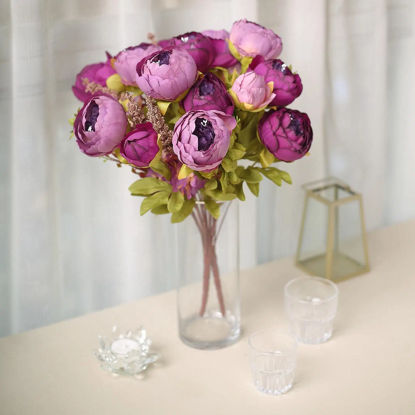 Decoration Bouquet Wholesale/Supplier Silk Wedding Bridal Bouquets Purple Artificial Peony Flower