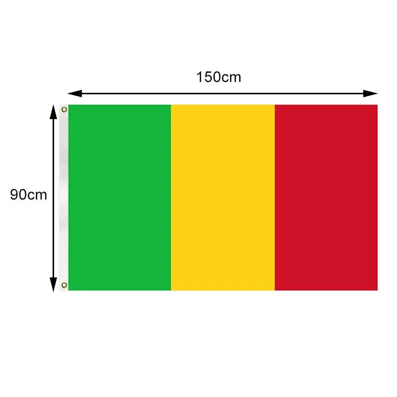 Comercio al por mayor impresas digitalmente de alta calidad 3x5 pies cosidos doble rojo, amarillo y verde y Guinea banderas con pasamuros