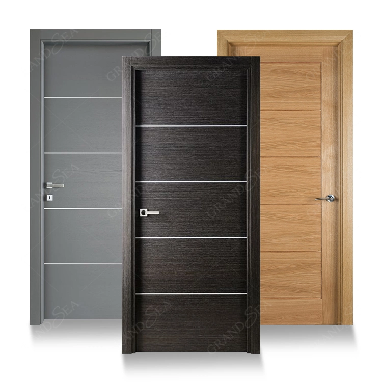 Porte intérieure en bois composite personnalisée en teck, contreplaqué moderne, panneau plat principal, ignifuge, en MDF, en bois massif WPC, en PVC dur.