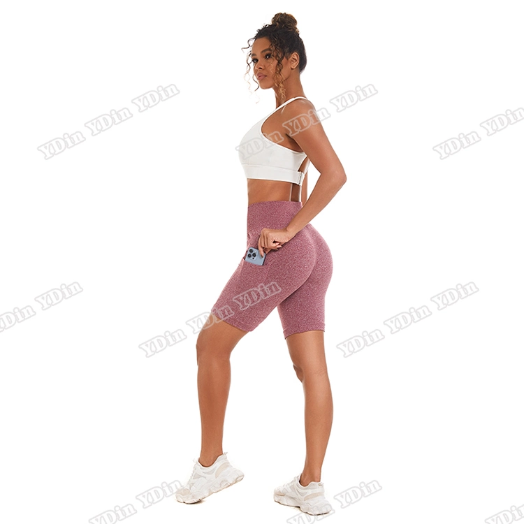 Comercio al por mayor Yoga Shorts elástica la ejecución de los deportes Fitness mallas de bolsillo de desgaste
