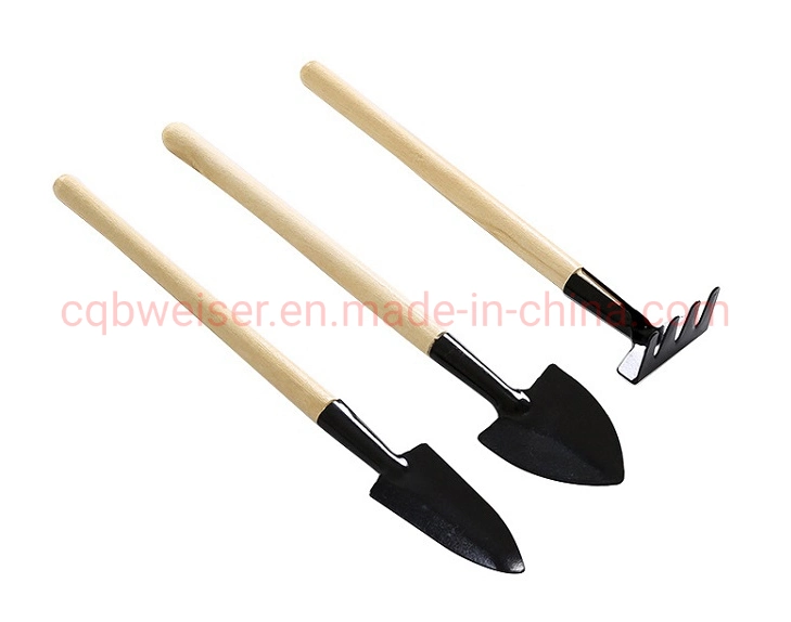 3pcs Petite pelle râteau Portable manche en bois Jeu d'outils de jardin