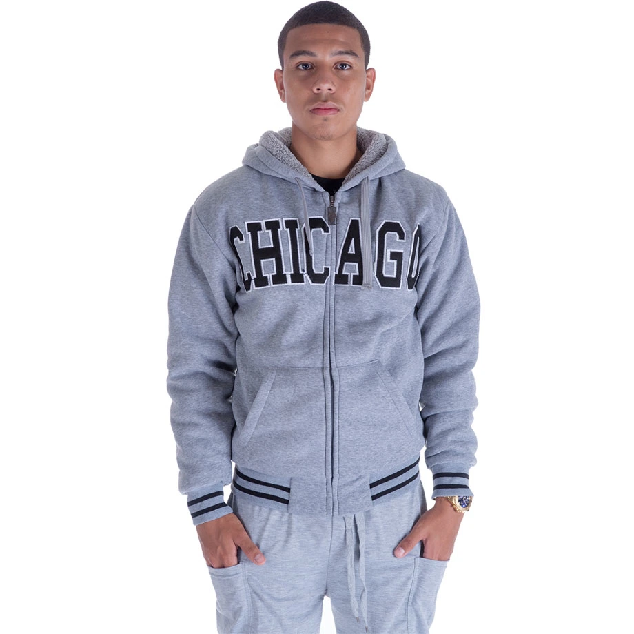 Mens Sherpa Lined Full Zip Hoddie Chicago