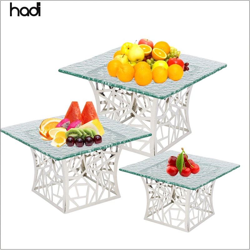 Hadi Factory Manufacturer Outdoor Party Server Rack Luxury Rose Gold Catering Buffet Risers Stainless Steel Square Buffet Elevation Stands for Sale