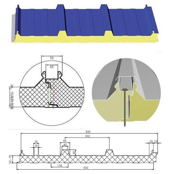 100mm Thick EPS/PU/PIR/Rockwool Sandwich Panel for Steel Building Cleanroom Cold Storage