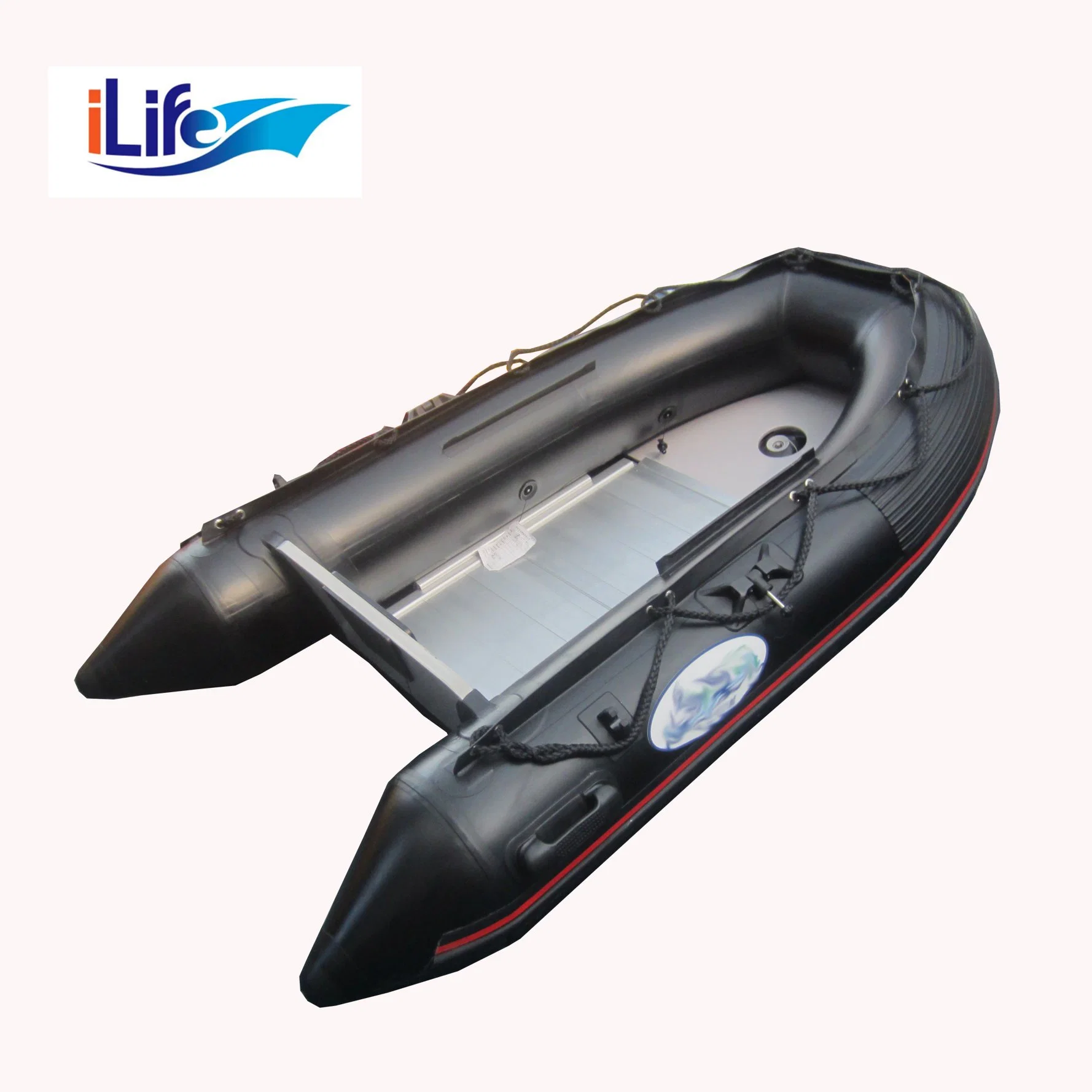 Ilife Black PVC/Hypalon Inflatable Rescue Fishing Rubber Boat with Aluminum/Drop Stitch Air/Plywood Floor for 2persons