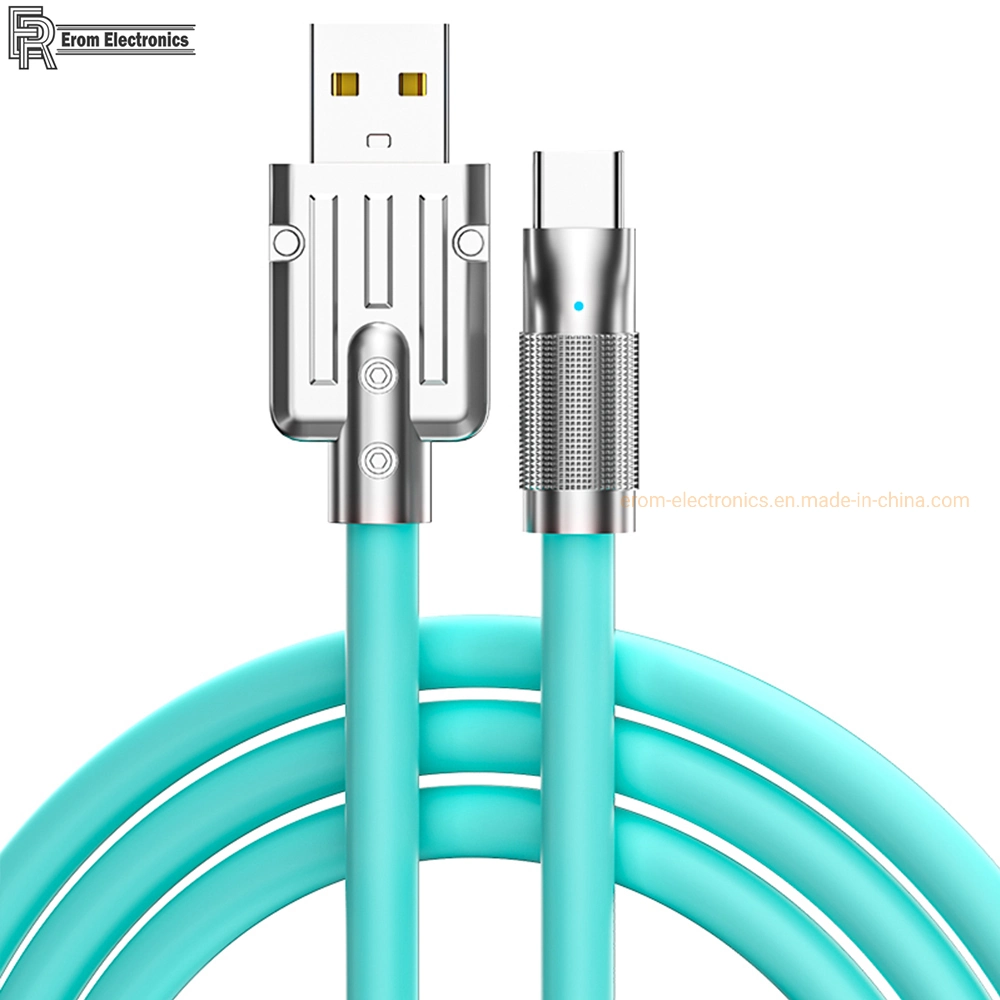 Cables de datos USB OEM/ODM de 120W 6A de aleación de zinc Tipo C con indicador LED grueso para carga rápida y transferencia de datos para teléfonos