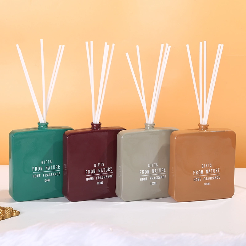 Home Decorative Flat Ceramic Bottle Fragrance Reed Diffuser Gift Set 100ml Air Fresher