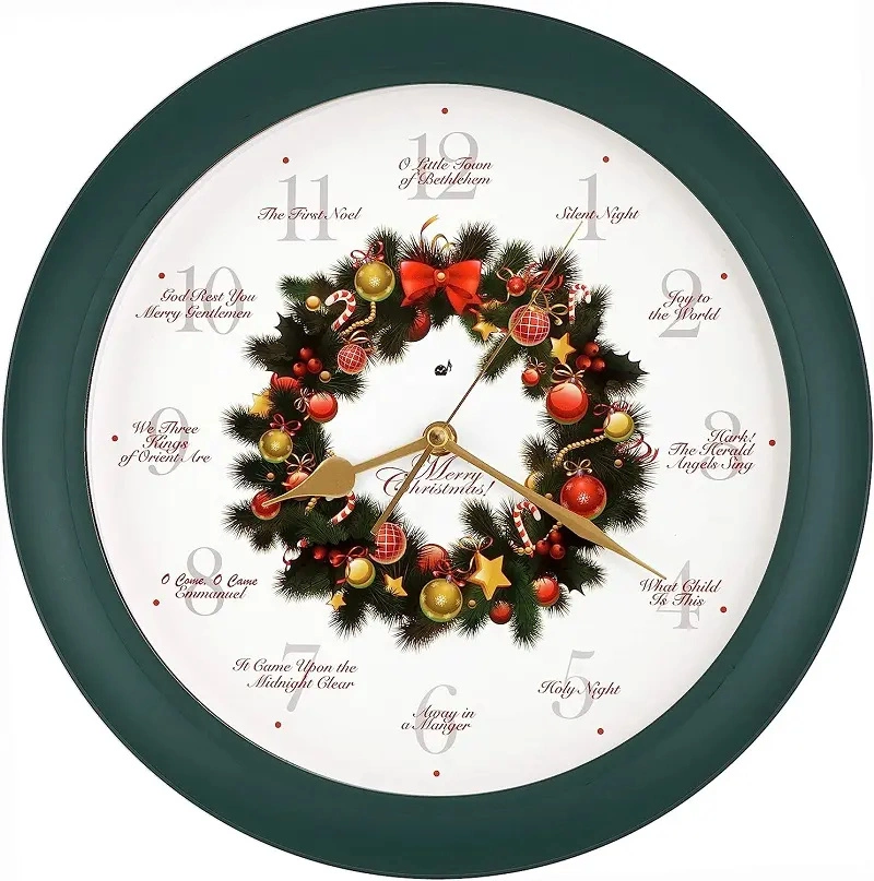 Christmas Plastic Wall Clock with Music Advertising Promotion Gift with Custom Logo Creative Print Pattern Clock