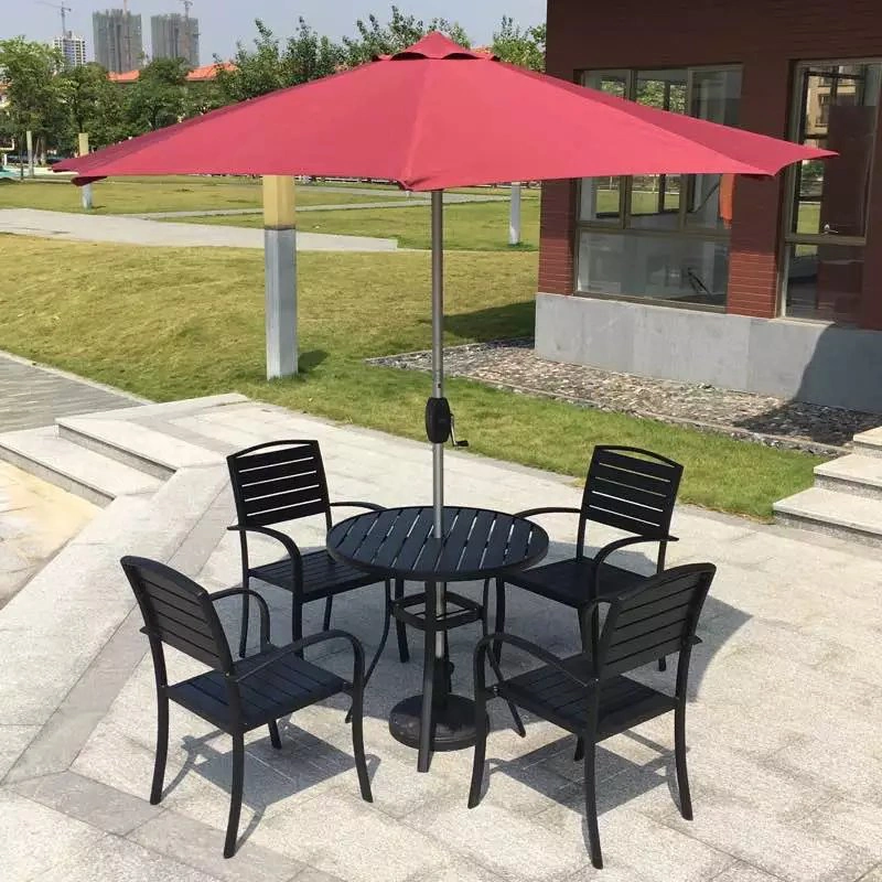 Hot Sell Furniture Garden Plastic Wood Dining Set Coffee Outdoor Garden Plastic Wood Furniture 4 Seat Patio Table and Chair