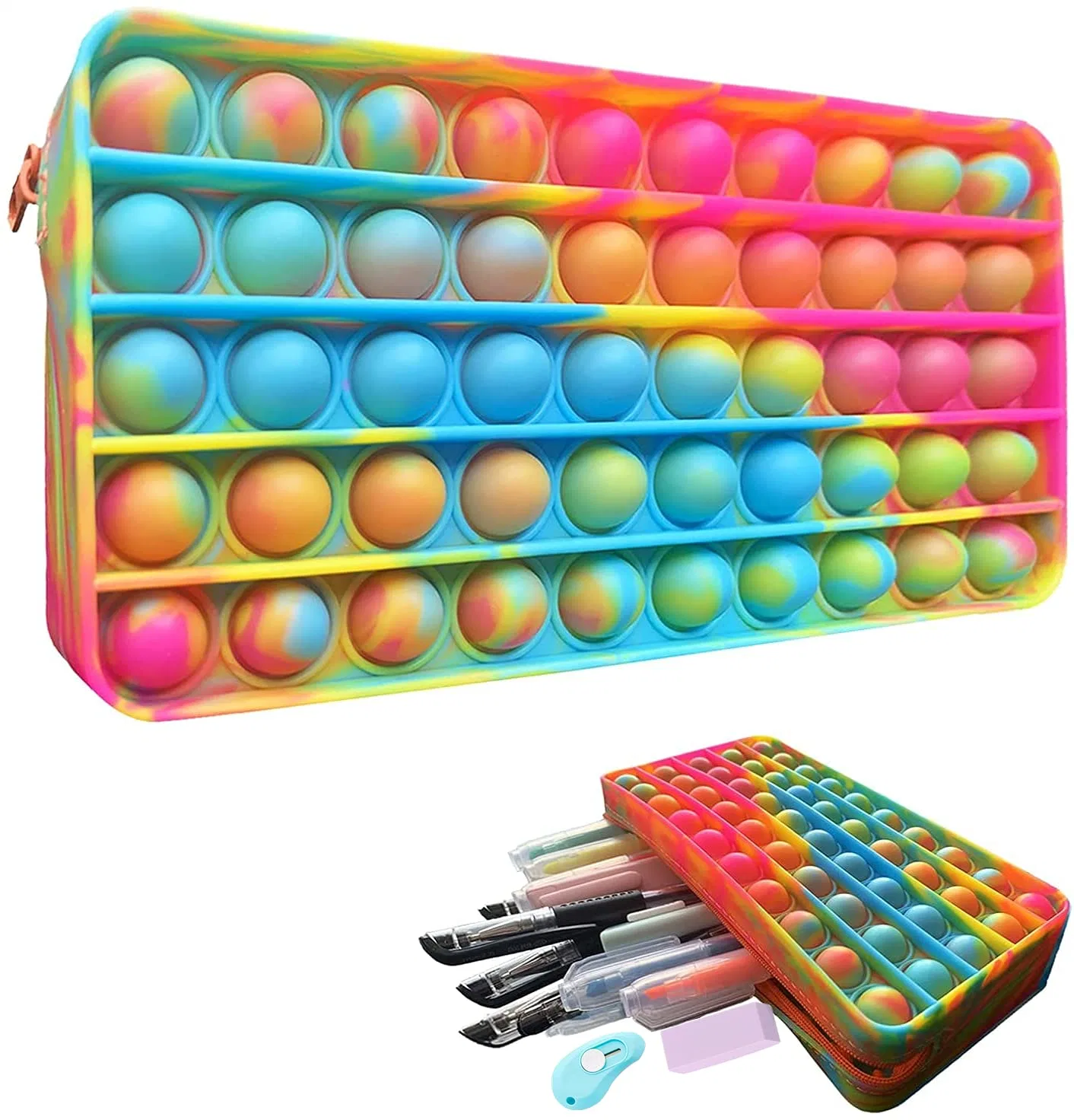 Étui à crayons en silicone pour stylo à bille en silicone simple Sensory Bubble Pop Étui à crayons