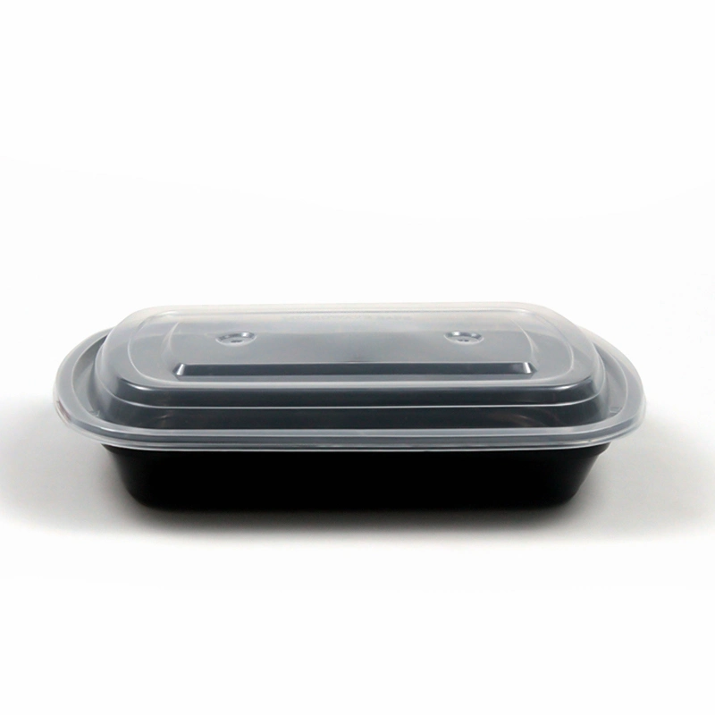 Takeaway Disposable Plastic Tableware 225mm Length PP Plastic Black Box with Clear Lid Customizble