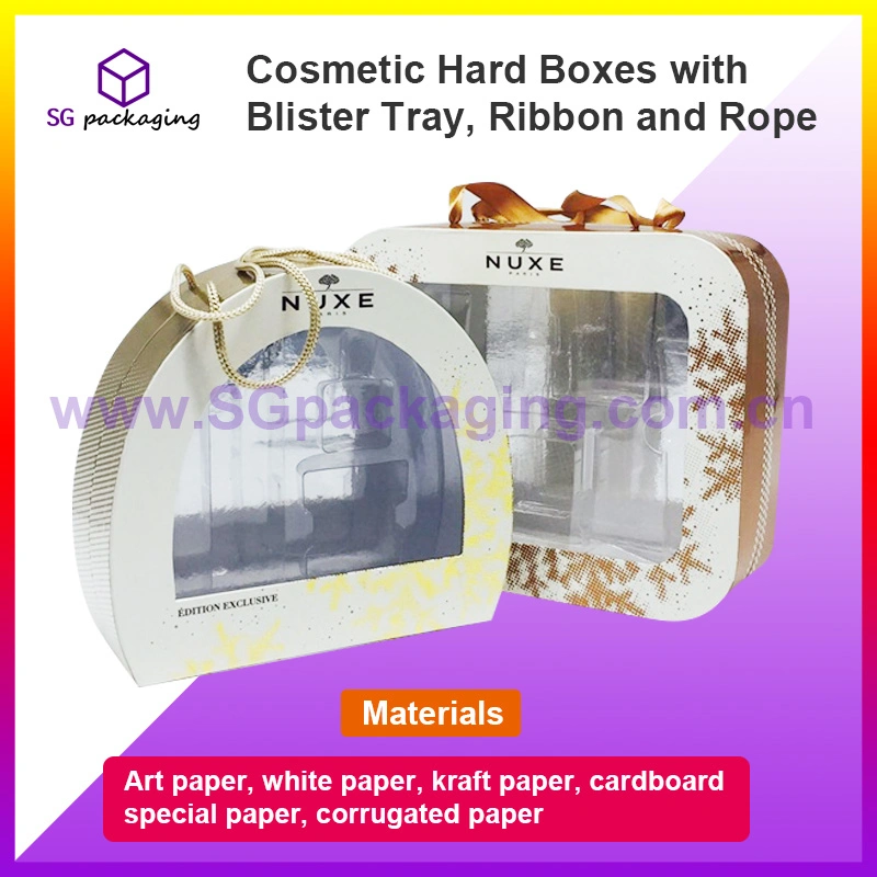 Cosmetic Hard Boxes with Blister Tray, Ribbon and Rope