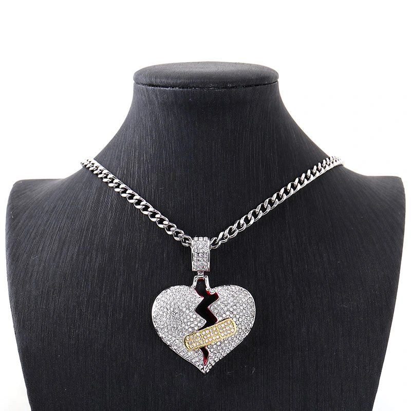 Provence Jewelry Special Design White Gold Plated Solid 925 Silver Vvs Moissanite Diamond Iced out Break Heart Pendant