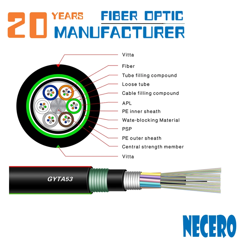 Cabo de fibra óptica de codificação de cores, enterrados Cabo de Fibra Óptica