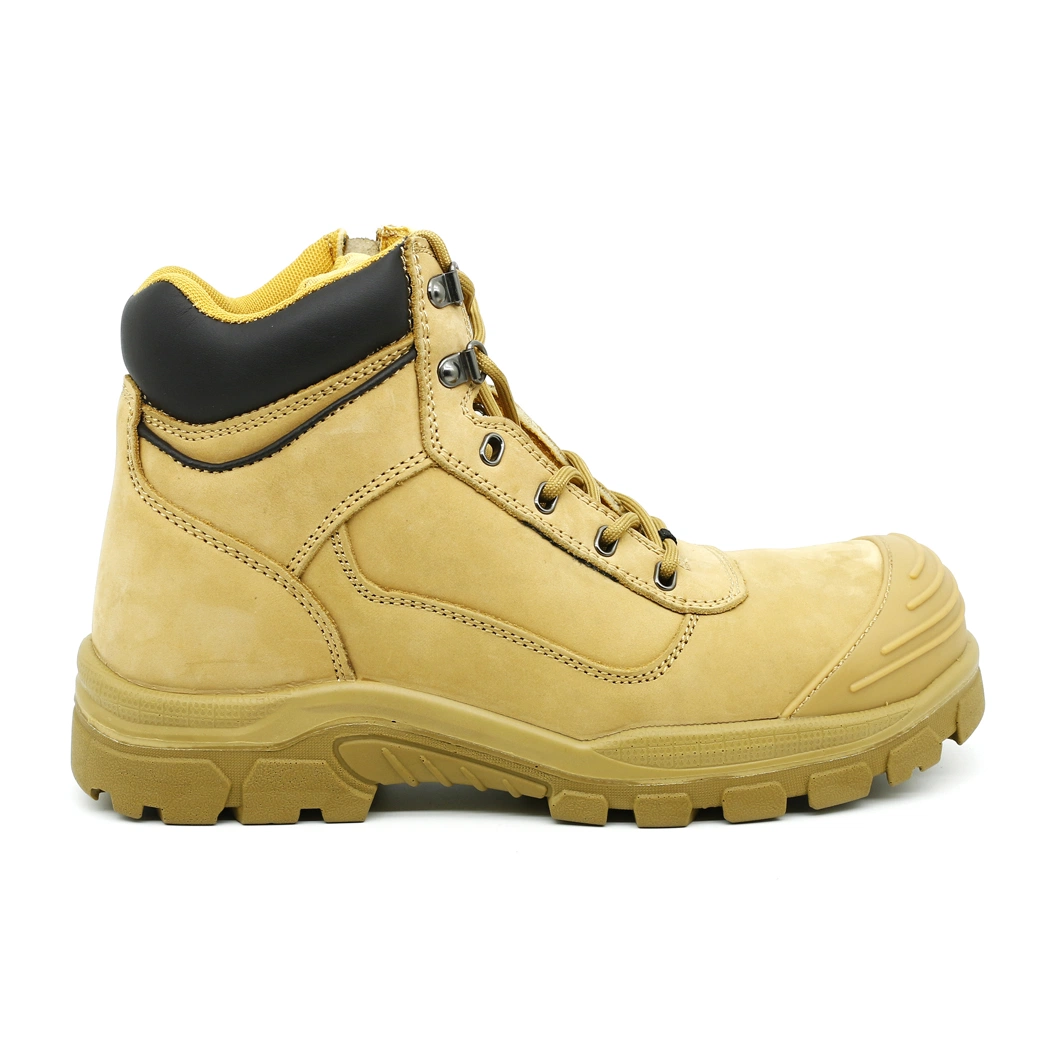 Wheat Nubuck Upper Mesh Lining Side Ykk Zip TPU Toe Cap Lace up Steel Toe Safety Shoe Boots Footwear
