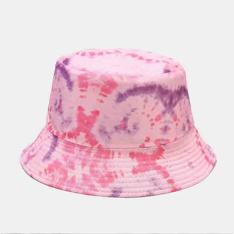 Wholesale Print Women Fashion Tie Dye Hat Double Sided Bucket Cap Multicolor Summer Bucket Hat Custom Logo