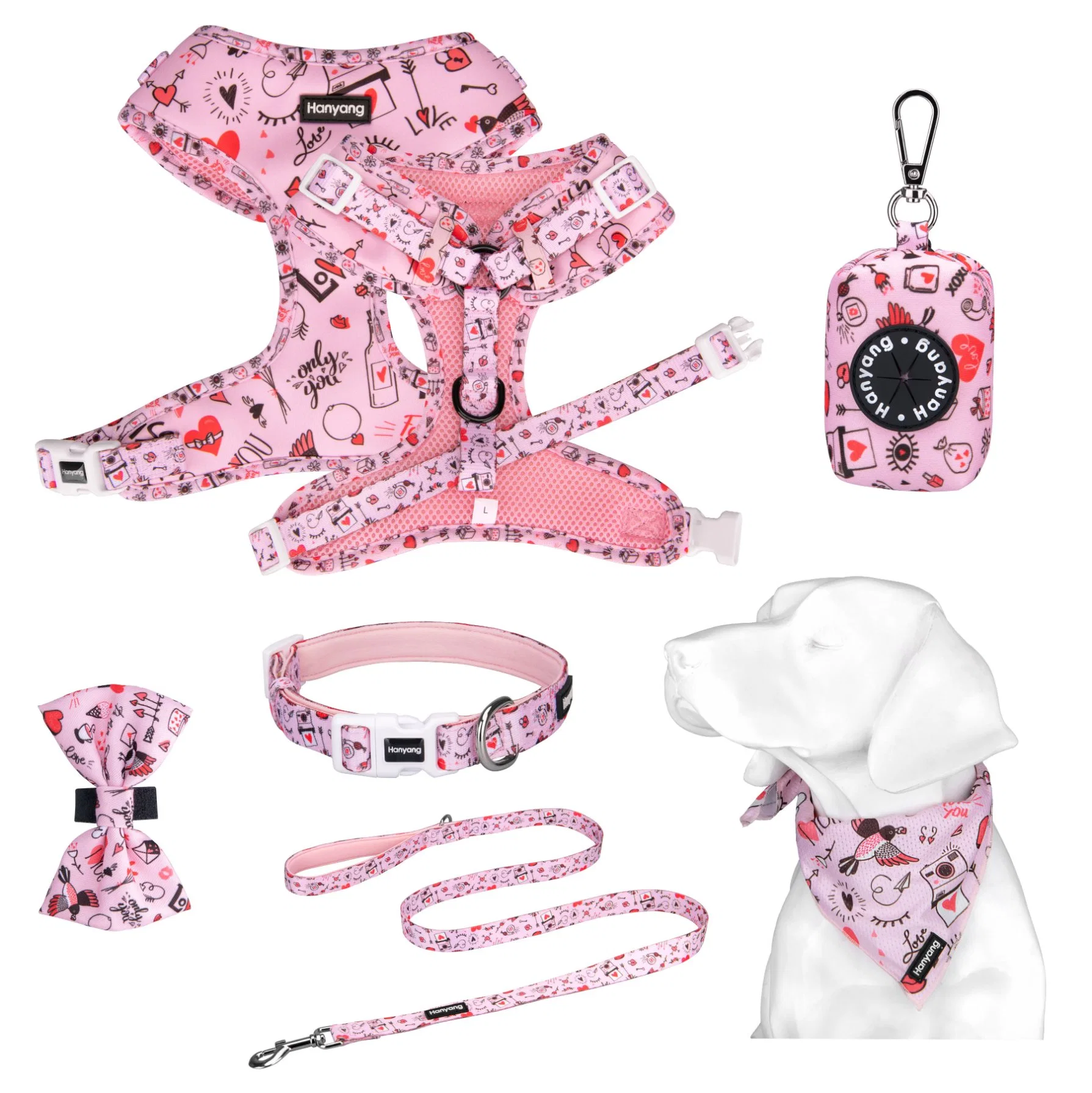 Hanyang Adjustable Reversible Dog Harness Matching Accessories with Custom Pattern Dog Harness Add Brand Label