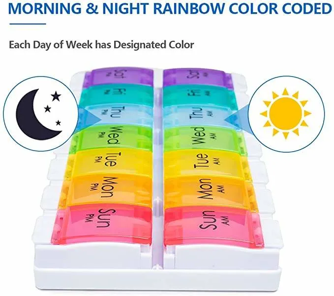 Hot Sale Custom Logo Daily Weekly Portable Pill Organizer Box 2 Times a Day for Travel