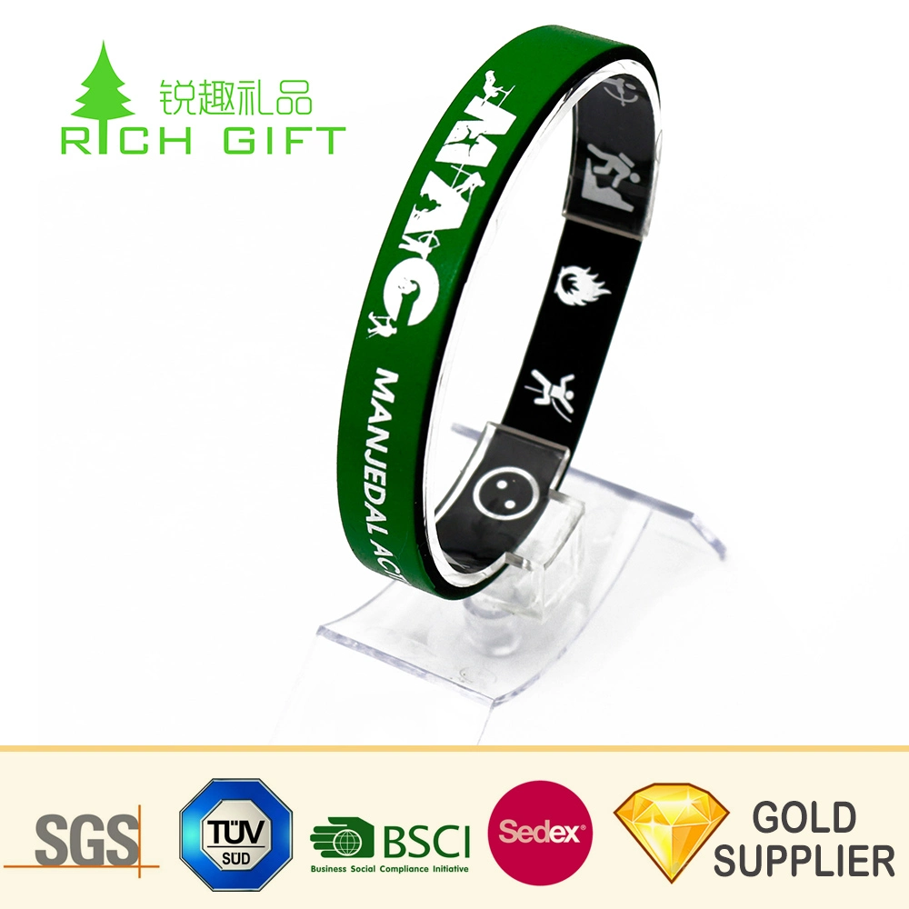 Free Sample Custom Adjustable Debossed Logo Color Filled Reusable Brand Silicone Wristband Key Fob