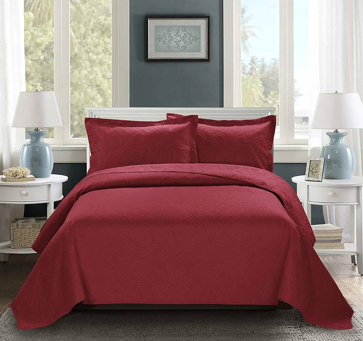 100% Plain Cotton Machine Heat Embossed Ultrasonic Bedding Quilt Set