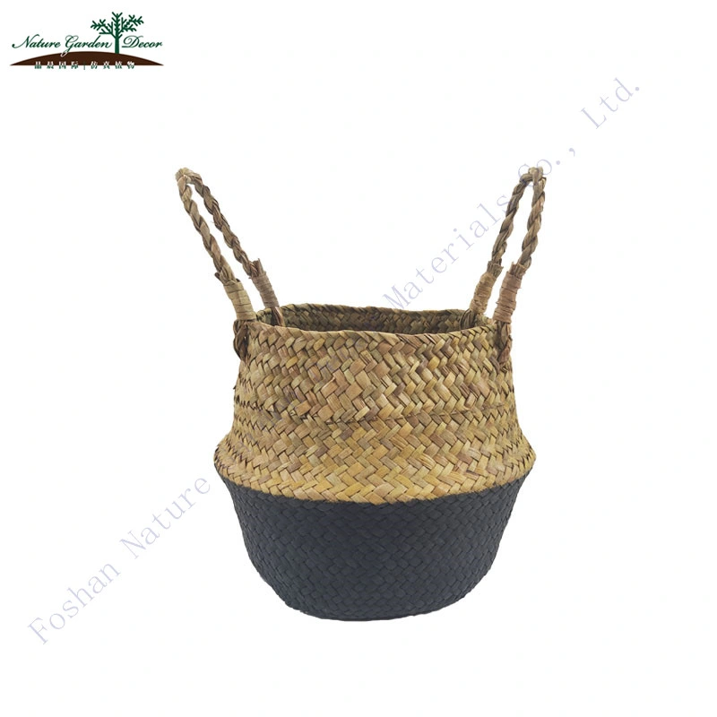 Wholesale/Supplier Pink Stoage Belly Basket with Handles Pinic Mini Seagrass Baskets