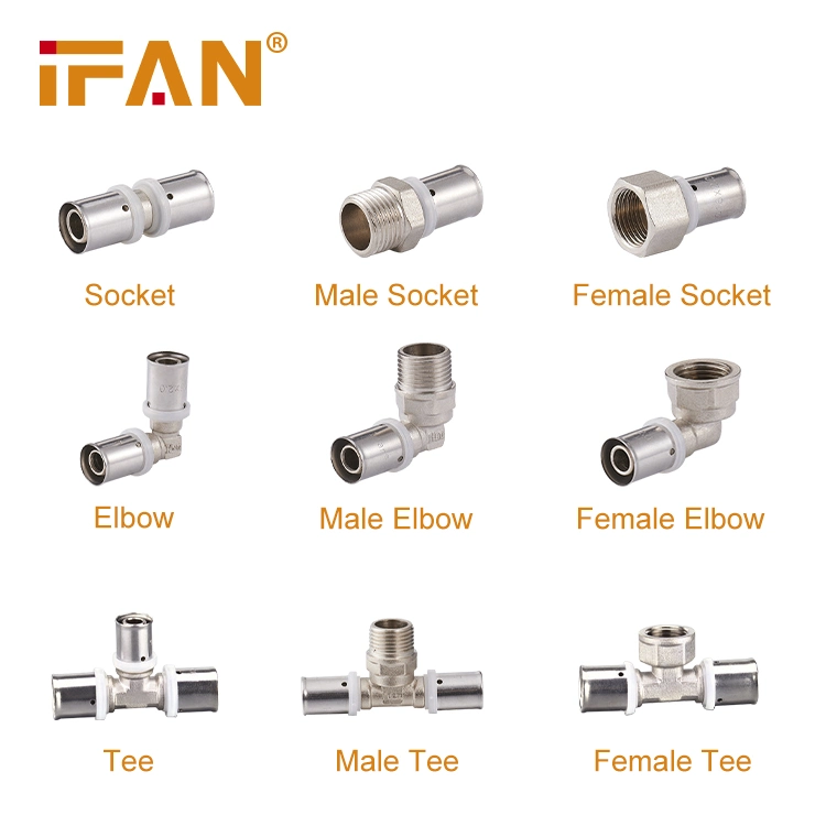 IFAN Großhandel Messing Crimp Fittings 16-32mm Messing Pex Crimp Fittings