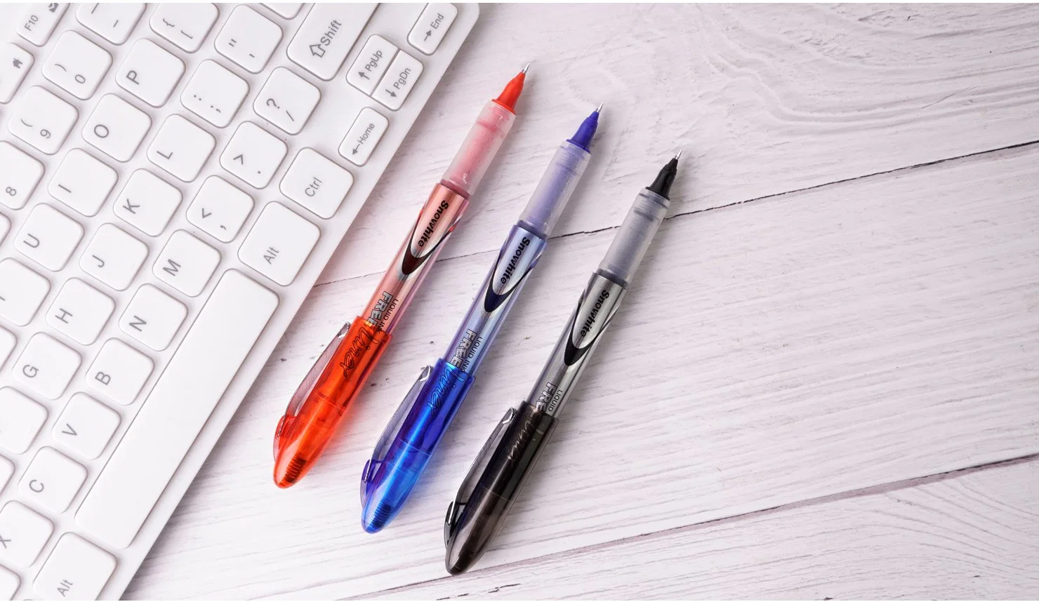 Papelería Snowhite tinta Escritura de fluidez Liquid Roller Ball Pen fino Tinta sin manchas de punta con Soft Grip Pen