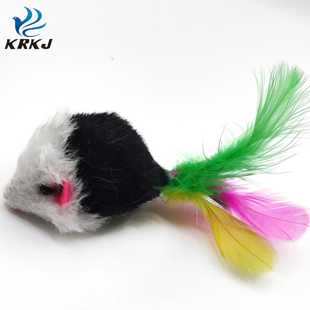 Tc-5123 Gato Ratón de peluche juguete con coloridos de cola de plumas naturales