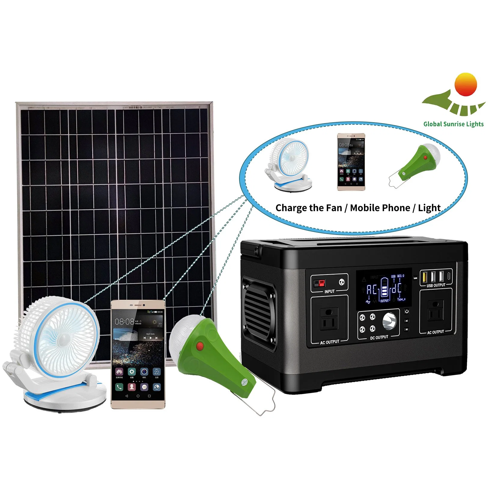 500W Portable Inversor Solar efectuar TV LED do calculador do grupo motoventilador Kit Solar com saída DC Carrt Eletrodomésticos