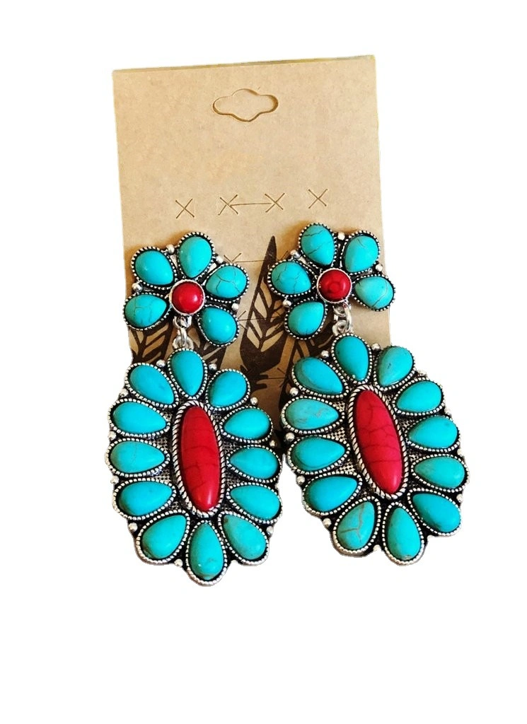 Retro European Style Silver Turquoise Earrings