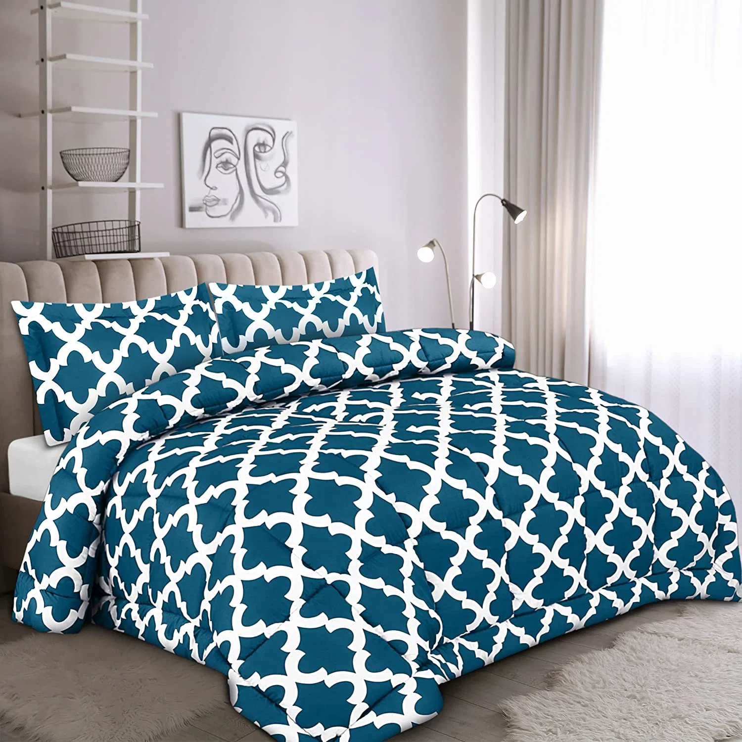 Bedding Twin Comforter Set Kids (Quatrefoil Teal) with 1 Pillow Sham - Bedding Comforter Sets - Down Alternative Comforter - Soft and Comfortable