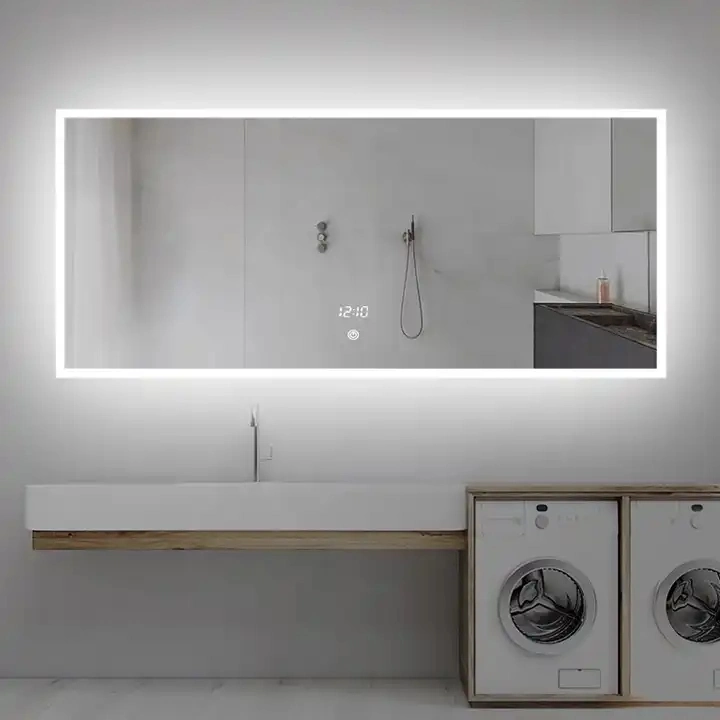 Modern Touch Screen Backlit LED Bath Mirrors Smart Antifog Vanity Wall Glass Bathroom Mirror with LED Light Half Moon Mirror