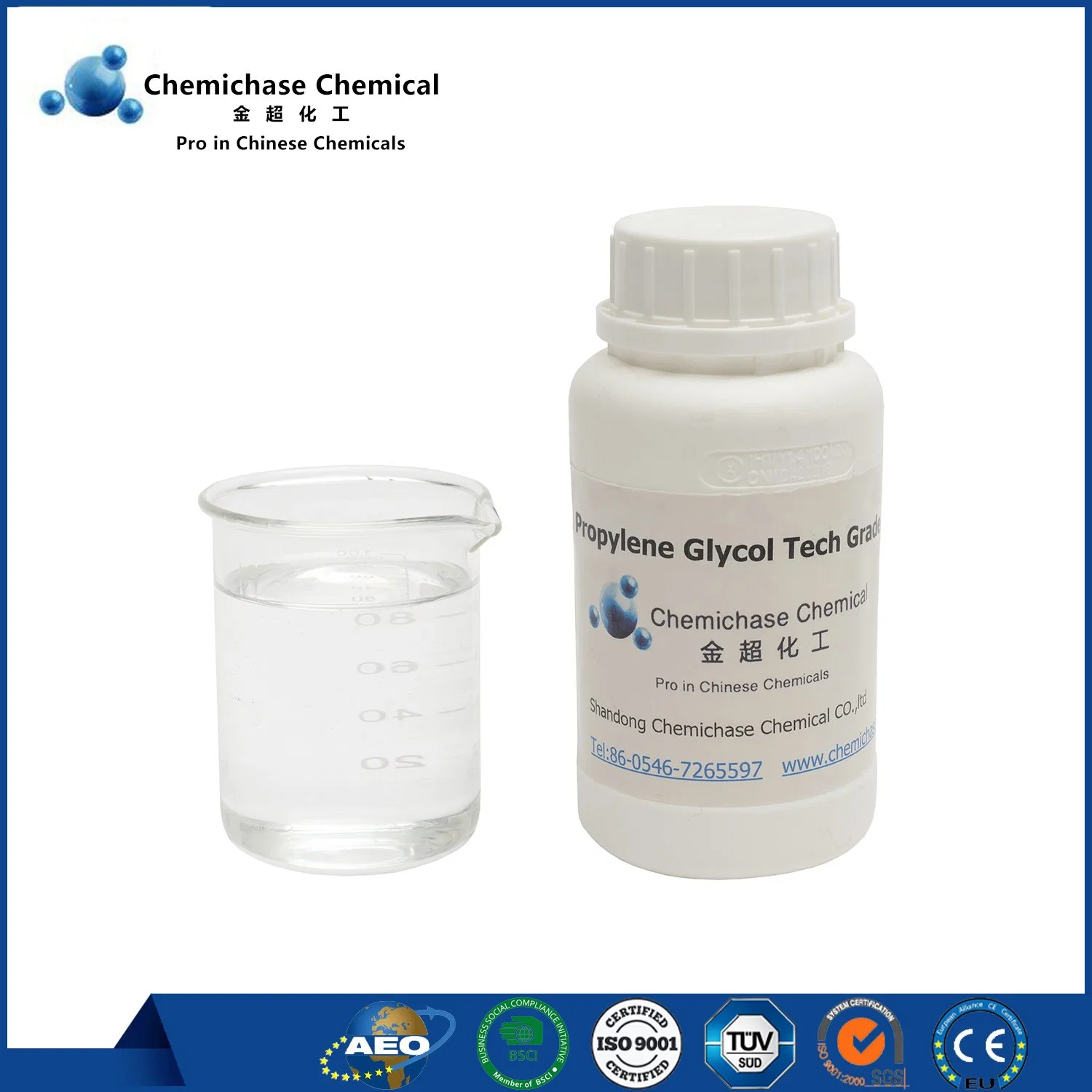 99.5% de glicol de propilenoglicol grau USP, grau industrial de 99.9%