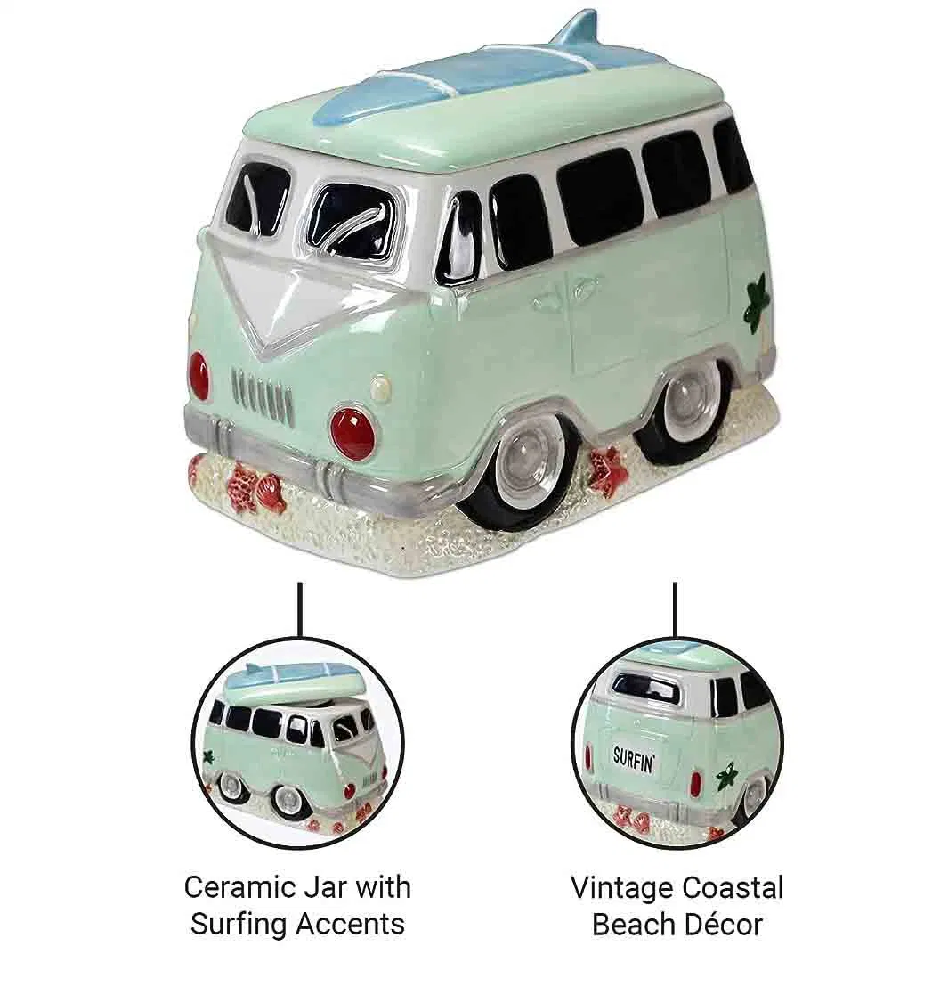 Special Glazed Automobile Car Shaped Porcelain Camper Van Cookie Jar Containers