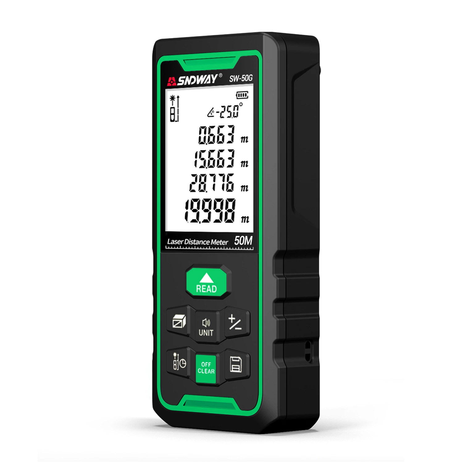 Sndway Green Beam Laser Rangefinder Measuring 50m Digital Tape Measure Range Finder High Accurate Roulette Laser Distance Meter