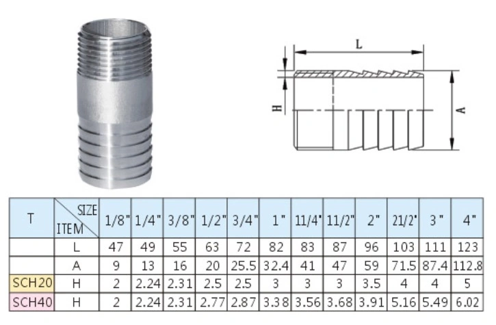 150lb Stainless Steel 304/316 Screwed Hose Nipple with ISO4144 & En10241 Type